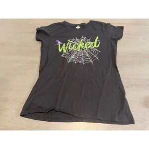 Celebrate Halloween Women Black Wicked Spider Web Graphic T-Shirt Size M 8-10